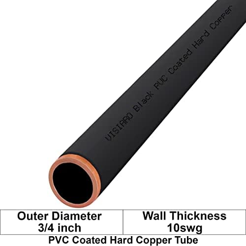 צינור נחושת קשיח של Visiaro Black PVC, 1MTR, DIA חיצוני 3/4 אינץ ', עובי קיר 10 SWG, ציפוי PVC 1.5 ממ, חבילה של 5