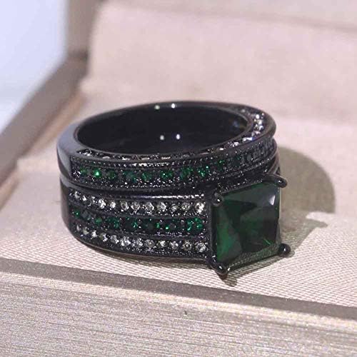 טבעת לב 2 טבעות שלו ושלה זוג טבעות שחור זהב מלא נשים חתונה טבעת סטי נסיכה לחתוך ירוק טיטניום פלדת גברים של טבעת