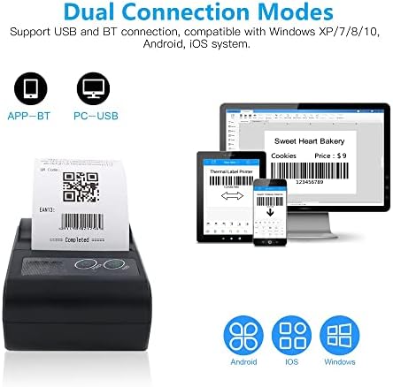 מדפסת תווית ניידת 58 ממ מדפסת אלחוטית קבלת מדפסת תרמית מדפסת USB BT חיבור
