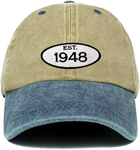 חנות הלבשה אופנתית הוקמה 1948 רקומה 75 יום הולדת מתנה פיגמנט צבוע כובע כותנה שטוף