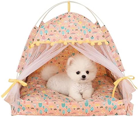 ZLXDP מחמד כלב אוהל בית פרחים הדפסים סגולים מיטת אוהל מיטת אוהל מקורה מתקפל מקפלת ניידת נעימה קיטי מלונה עבור
