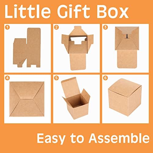 100 יחידות 3 על 3 על 3 קופסאות מתנה חומות קטנות עם מכסים קופסאות נייר לטובת קופסאות קראפט עם 100 תגי מתנה ו-1
