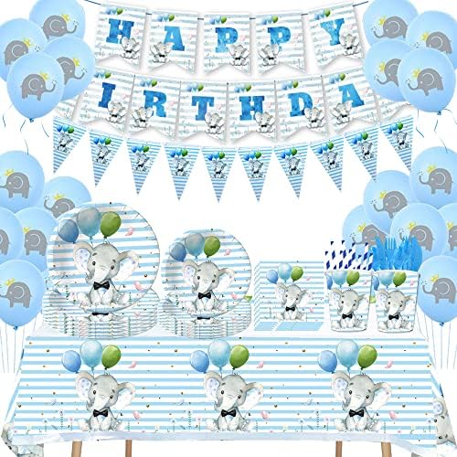 134 יחידות פיל כחול פיל ליום הולדת ציוד מסיבות מפלגה כלי שולחן שולחן תינוקות מופע מפלגת יום הולדת 1 טבילה