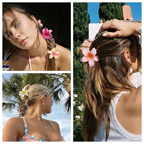 6 חבילה פלומריה פרח שיער טופר קליפים עבור נשים, חמוד הוואי היביסקוס שיער לסת מלחציים עבור עבה דק ארוך שיער,גדול חזק להחזיק