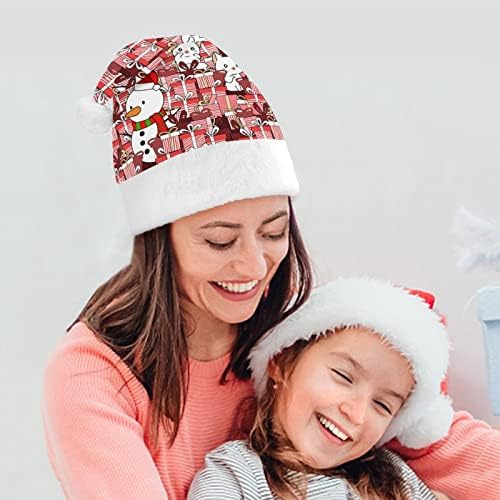 שלג וחתול דמויות עם מתנות חג המולד כובע סנטה כובע עבור יוניסקס מבוגרים נוחות קלאסי חג המולד כובע עבור מסיבת