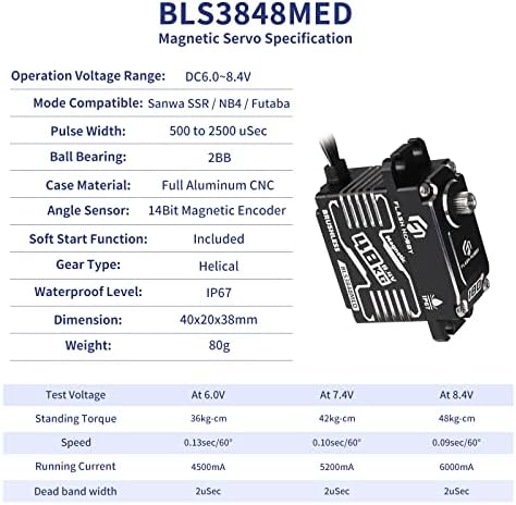 תחביב פלאש BLS3848MED 8.4V 48 קג סרוו אטום למים מתכת אלכסונית הילוך 14 ביט מקודד מגנטי סרוו ללא מברשות עם 1/8, 1/10, רכב