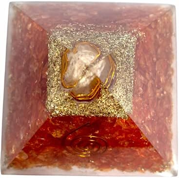 אלמנט רוחני צ'אקרה ריפוי כתום אוניקס פירמידה אורגון עם מתכת נחושת אבן חן צלולה