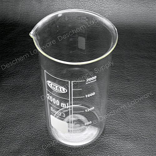 דשם כוס זכוכית 2000 מיליליטר צורה גבוהה 2 ליטר, כלי זכוכית בורוסיליקט מעבדה