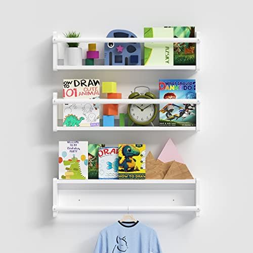 משתלת AZSKY מדפי ספרים צפים לקיר 24 אינץ 'מדף ספרים לבן לילדים לילדים חדר פעוטות עיצוב קיר מדף מדף מארגן מדפי אמבטיה
