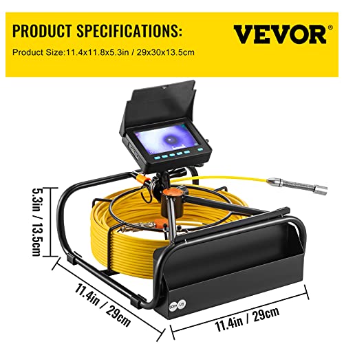 מצלמת ביוב של Vevor, מצלמת נחש 164ft עם וידאו DVR, ציוד בדיקת צינורות מסך LCD בגודל 4.3 אינץ