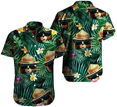 מצחיק הוואי חולצה גברים של עשן_ דוב חמניות עלה גלישה חוף אלוהה המפלגה מזדמן חג קצר שרוול