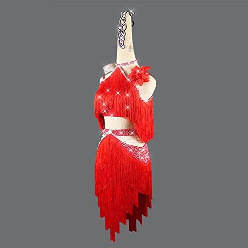 PDGJG שמלת ריקוד לטינית ציצית ציצית חצאית ארוכה משובצת יהלום בגדים