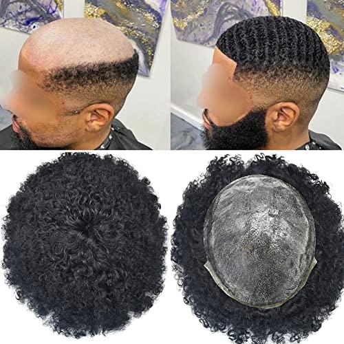 אפרו פאה עבור שחור גברים שיער מערכות 8 * 10 אינץ מוזרק פו מלא עור אפרו פאה עבור שחור גברים אפרו גל שיער טבעי יחידות