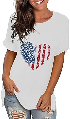 חולצות 4 ביולי נשים דגל אמריקאי חולצת טריקו קז'ן טופסי קיץ קצרים שרוול קצר מככבים חולצות רופפות מפוספסות