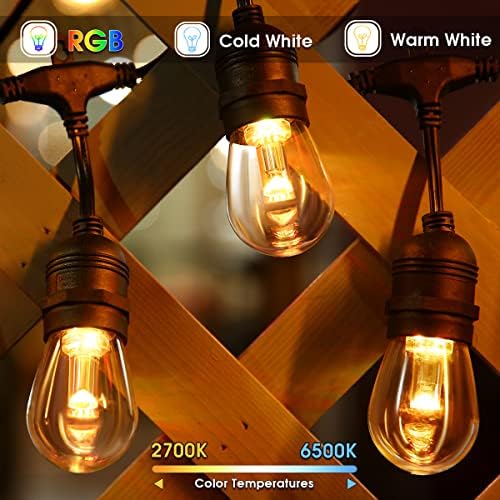 אורות מיתר Ezydayyi לחוץ, 48 רגל RGB LED אורות מיתרים חיצוניים אורות אורות קפה אטומים למים אורות פטיו עם מרחוק ו -15