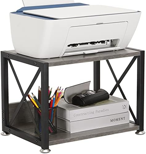 עמדת מדפסת שולחן עבודה של ג'יקין עם 2 מדפי אחסון עץ שכבה, מארגן שולחן רב-תכליתי למכונת פקס, סורק, קבצים,