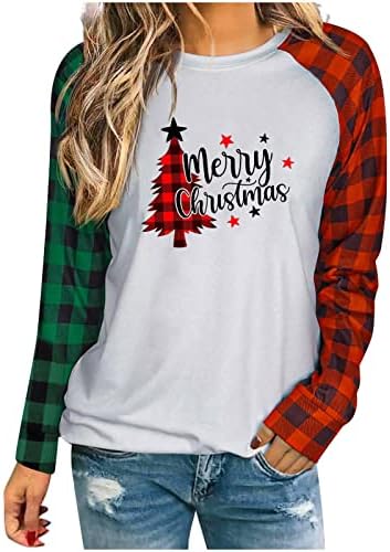 חולצות חג מולד לנשים מצחיק עץ חג המולד חול חולצה חולצה חולצה דו-גוונת עם שרוול ארוך משובץ סווטשירט