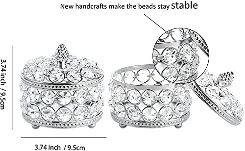 קופסאות תכשיטים של Haoktsb קופסאות תכשיטים עגול גבישים קופסת תכשיטים עם טבעות מכסה עגילי קופסה עם משטח מראה זכוכית פנימה