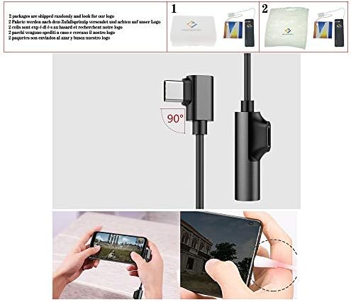 2 ב 1 USB C כבל שמע סוג C עד 3.5 ממ ג'ק אוקס אוזניות שיחה מתאם טעינה למוזיקה עבור Xiaomi Samsung Huawei HTC, שחור