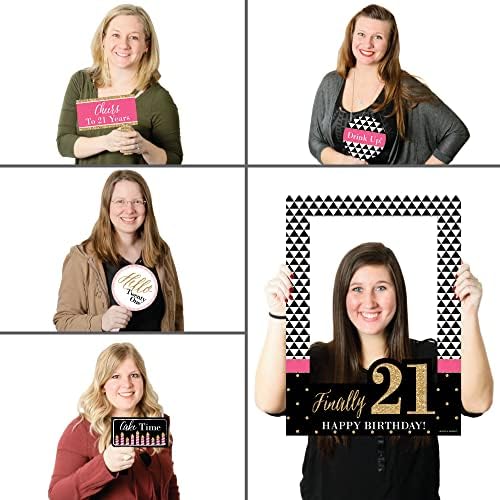סוף סוף 21 ילדה - מסיבת יום הולדת Selfie Photo Booth מסגרת תמונה ואביזרים - מודפסים על חומר יציב