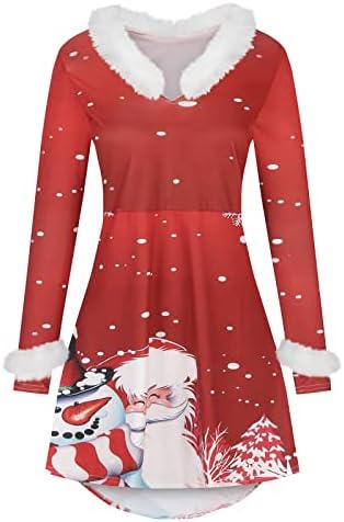 חג המולד שמלות לנשים פאזי צווארון ארוך שרוול מזדמן נדנדה שמלת חג קוקטייל המפלגה התלקחות אונליין שמלה