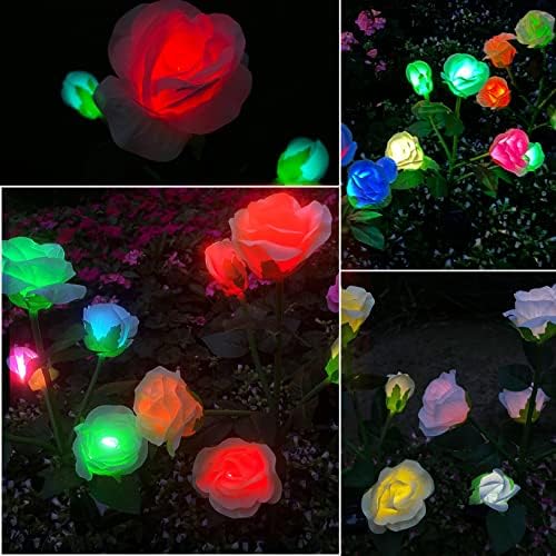 2 חבילה צבע-שינוי שמש עלה אורות פרח מוקד עם 10 ורדים, עבור חיצוני גן בית קברות פטיו חצר מסלול קישוט, אדום