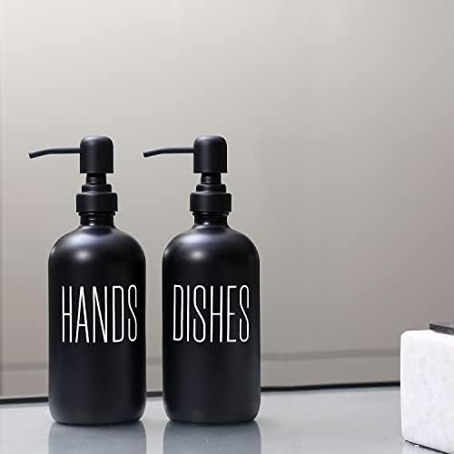 Homcdaly 2 חבילה מתקן סבון ידיים ומתקן סבון כלים עם משאבת פלדה אל חלד שחורה, מתקן סבון זכוכית 16 גרם למטבח, מתקן סבון מטבח