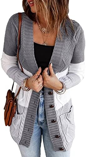אופנה קלאסית של Cokuera קלאסית שרוול ארוך סרוג סוודרים קרדיגן פתוחים כפתור סתיו קדמי מעיל לבוש עם כיסים