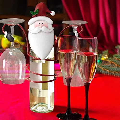 סט מתנות קפה ל -2 חג למתלה בית חג מולד ואחסון יין תפאורה מושלמת 2 מחזיקי בקבוקים בקבוק מטבח מחזיק משטח השולחן ו -1 כוסות יין