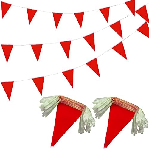 100 רגל מוצק אדום דגלון באנרים דגלי מחרוזת תליית משולש דגלי גבתון, קישוטי עבור גרנד פתיחה,קרנבל נושא מסיבת יום הולדת,פסטיבל