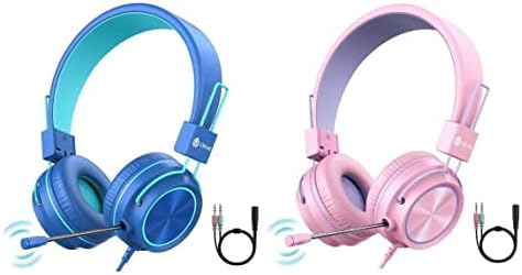 ICLEVER HS21 אוזניות לילדים עם מיקרופון לבית ספר וירטואלי כחול וורוד חבילות הניתנות להרחבה הניתנות להרחבה-94 DB אוזניות