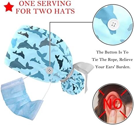 2 חבילות כובע ניתוח עם רצועת זיעה כובעי בופנט נושמים שיער ארוך כובעי קרצוף אחות מתכווננת חיה ים צבעונית