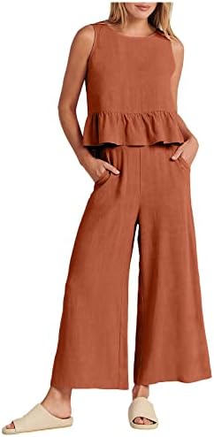 2 תלבושות של 2 חלקים לנשים מכנסי קיץ מכילים יבול עליון ללא שרוולים ומכנסיים קצרים מותניים גבוהים כיסי רומפר