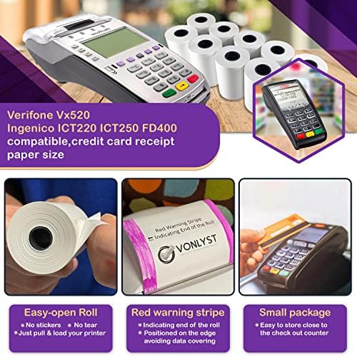 גליל נייר תרמי Vonlyst 2 1/4 x 55 עבור Verifone VX520 Ingenico ICT220 ICT250 FD400