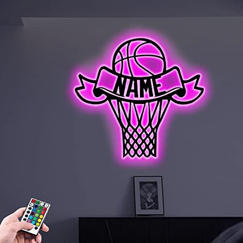 AMABERY המותאם אישית שם כדורסל מנורה לילה מותאמת אישית 16 צבע מטאל כדורסל שם אורות ניאון אורות קיר עיצוב יום הולדת מתנות