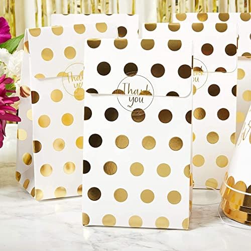 24 חבילה רדיד זהב לבן פולקה נקודה תודה לטובת תיקים עם מדבקות, על חתונות, מסיבת יום הולדת, מקלחות לתינוקות