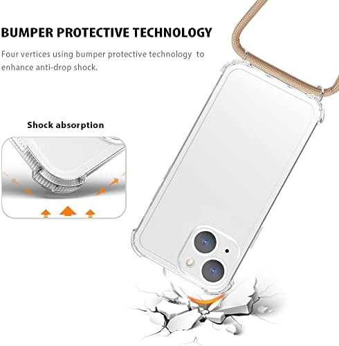 Yespure iPhone 14 Plus Crossbody עם מגן מצלמה, ברורה רזה רזה TPU נגד צינון אנטי-צינון נגד זעזועים מארז טלפון מגן
