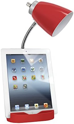 אור Limelights LD1056-WHT מנורת שולחן מארגן Gooseck עם מחזיק ספרי טאבלט של טבליות iPad ויציאת USB, לבן
