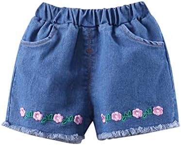 XBGQASU פעוט ילדים ילדים בנות בגדים שרוול קצר הדפס פרחוני חולצה טופ ג'ינס מכנסיים קצרים 2 יחידות תלבושות סט אופי סט בנות