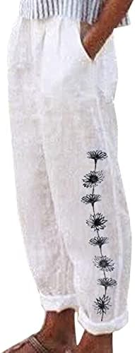 מכנסי קאפרי לנשים, 2023 מכנסי קפרי פשתן המותניים האלסטיים המותניים הקיץ הקצוצים בקיץ עם כיסים
