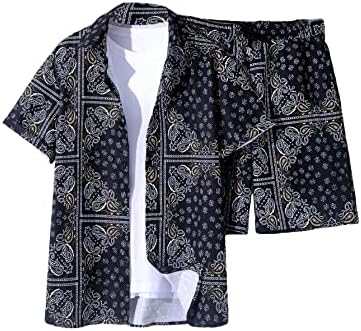 חולצה הוואי של אויואנג 'ומכנסי מכנסיים קצרים מערכים כפתור שרוול קצר של פייזלי למטה 2 תלבושות 2 חלקים