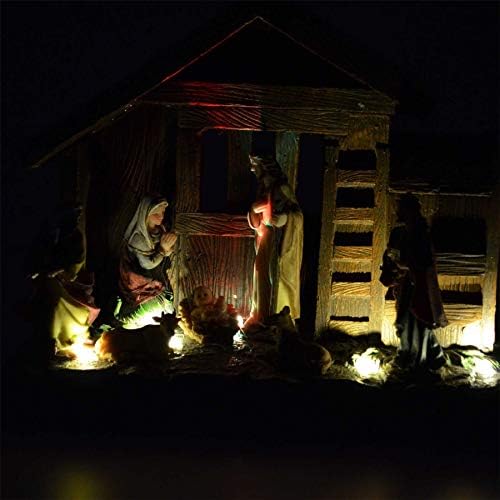 שאצ ' י מסורתי חג המולד הוביל סצנת המולד להגדיר עריסה חג המולד קישוט הבית עם אורות, 26 איקס 11 איקס 21.5 ס מ, ססגוניות