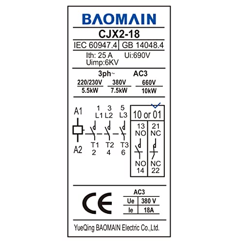 Baomain AC Contactor CJX2-1801 110V סליל 3P 3 מוט 660V 25A 1NC