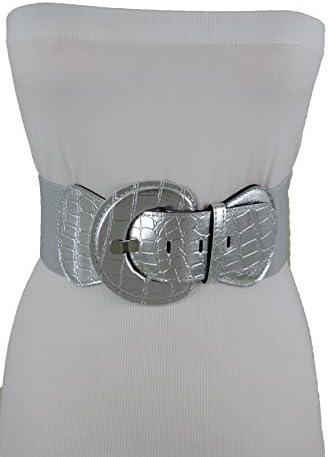TFJ נשים רחבות אופנה חגורת נמתחת אבזם עגול מכסף מתכתי פלוס M L XL