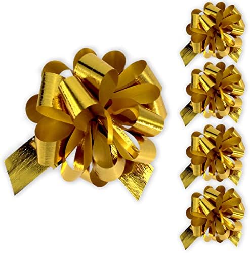 גימור בסגנון מתכתי קשת מתנה-קשתות מחרוזת משיכה אלגנטיות למתנות - 5 אינץ ' - זהב-אידיאלי לעטיפת מתנות לחג