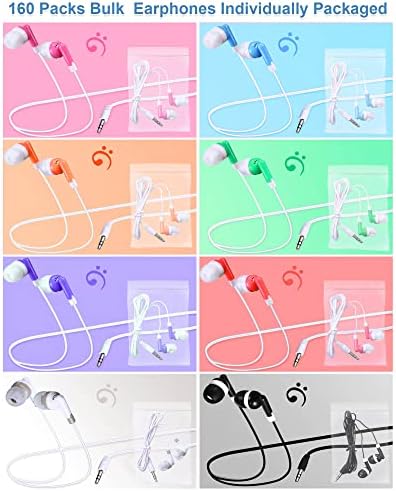 Konohan 160 חבילות אוזניות בתפזורת עם אוזניות חוט לילדים אוזניות כיתות לאוזניות תלמידים שקיות בנפרד, 8 צבעים ניצני אוזניות