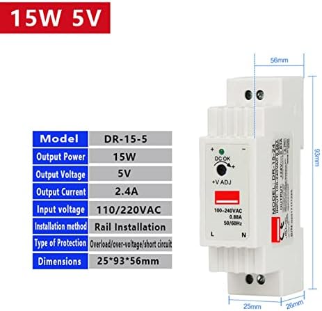 Lyvi תעשייתי DIN מסילה אספקת חשמל DR-15 15W פלט יחיד 5V 12V 24V AC AC ל- DC ממיר מתג מתג קלט 110/240VAC