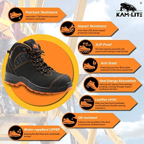 נעלי אצבע מרוכבות של קאם-לייט לגברים, מגפי עבודה עמידים בפני החלקה עמידים למים, מגפי בטיחות רחבים קלים, נעלי עבודה תעשייתיות