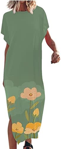 נשים חוף מקסי שמלת 2023 חופשה מזדמן רופף בוהו זורם ארוך שמלת קיץ קצר שרוול סקסי פיצול שמלות קיץ