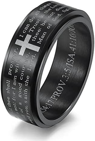 8 ממ נירוסטה התנך פסוק הנוצרי תפילת האדון צלב טבעת ספינר חתונה להקות עבור גברים נשים